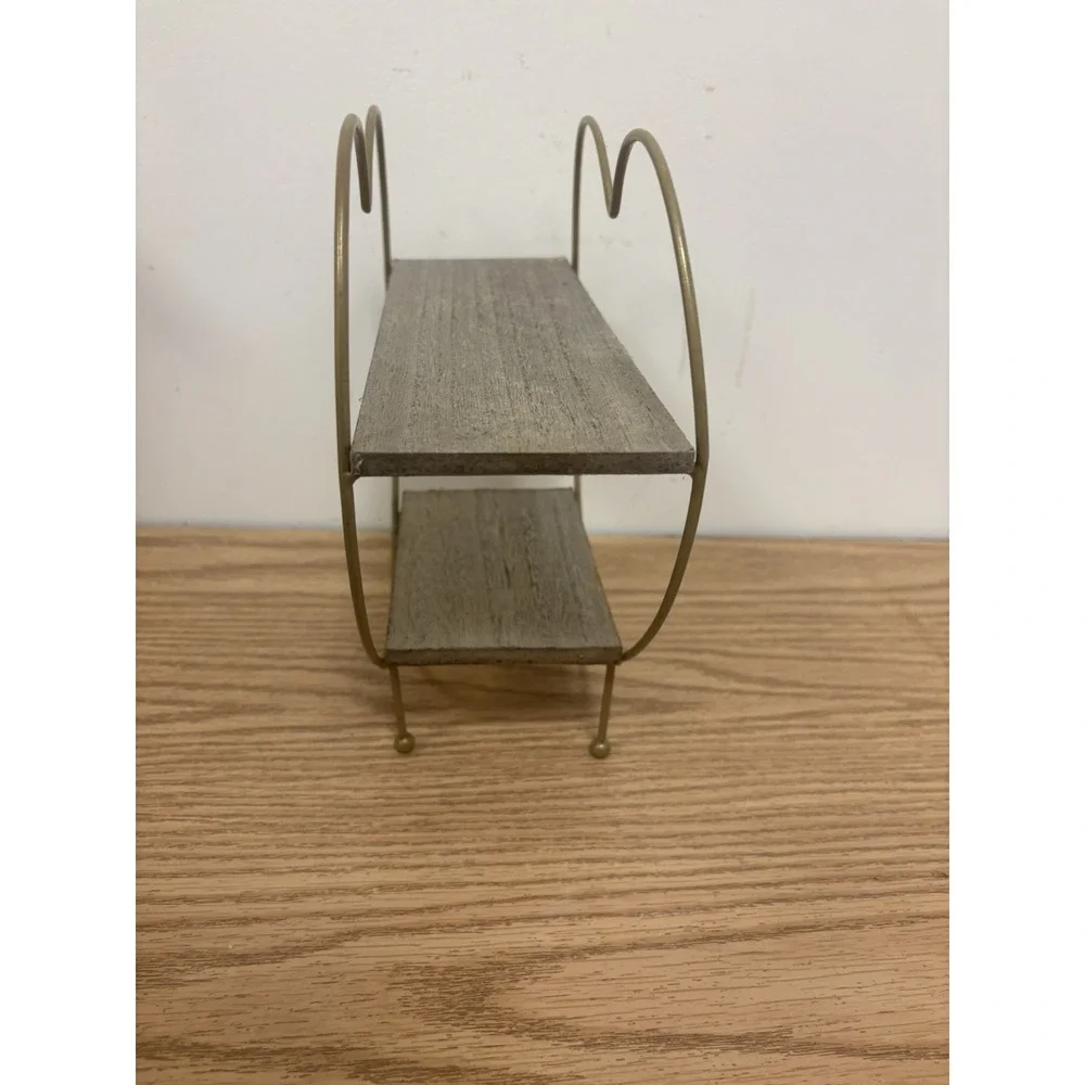 Valentines Wood and gold metal heart two tier tray shelf stand